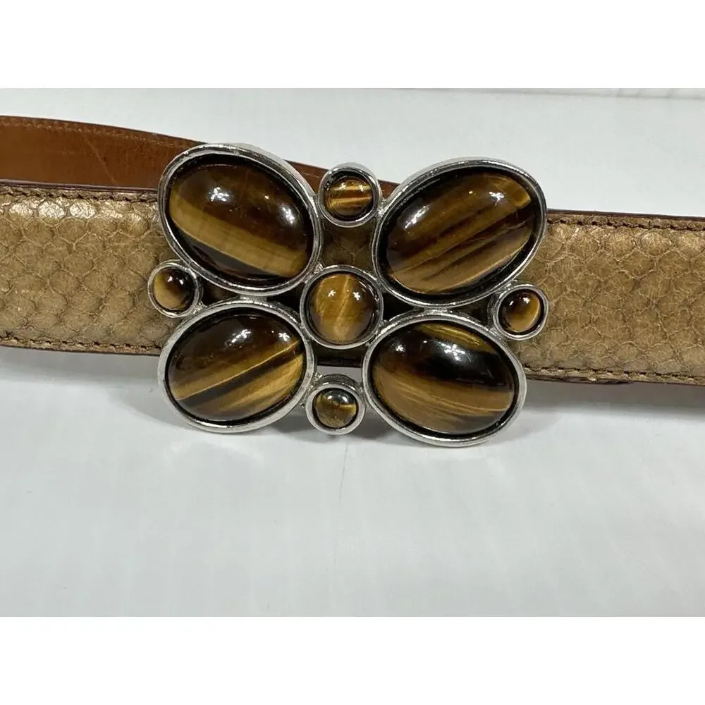 Terry Stack Snakeskin Embossed Italian Leather Butterfly Tiger Eye Buckle Large‎